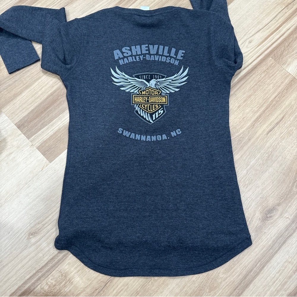 Harley-Davidson Charcoal Gray Long Sleeve Tee with Blue & Silver Logo - Picture 7 of 7